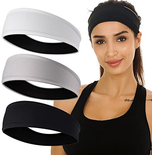 EasYoung Headbands for Women, Women's Yoga Headbands, 3-Pack Sweat Wicking Headbands, Sports Cooling Hair Band for Running Fitness, Elastic Non Slip