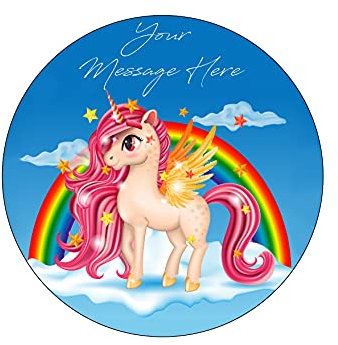 A4 Edible Decor Icing Sheet PERSONALISED Unicorn Rainbow 7-8 Circle Cake Topper Decoration - Great for larger cakes