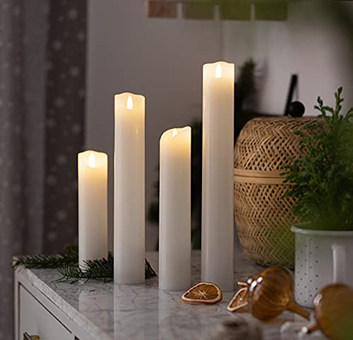 Dekoleidenschaft 4 LED Stabkerzen Elegance weiß, aus Echtwachs, 20/25 / 30/35 cm hoch, flackernd, mit Timer-Funktion, flammenlose Tafelkerze, Wachskerzen