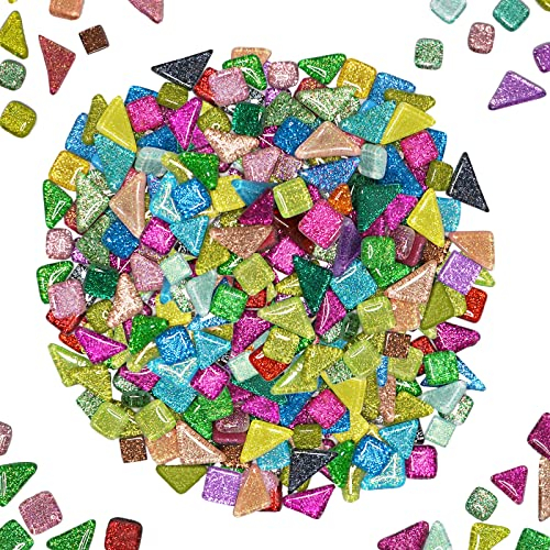 Bunte Glasmosaikfliesen 200g, Irregulär Glitzerkristall Mosaiksteine Glasstücke, Glasfliesen Glassteine für Basteln, Haus Deko(Panchromatisch)
