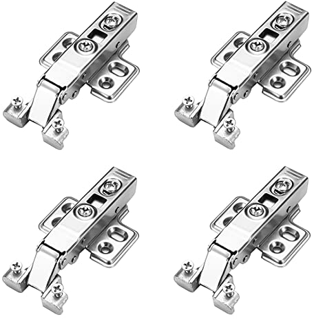 4 piezas Bisagras de armario, Bisagras armario cierre suave, Bisagra armario plegable con tornillos, Silenciosas hidráulicas (Curva recta/cobertura completa)