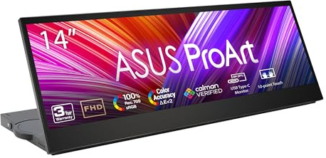 ASUS Écran Tactile Portable ProArt Display 14 (PA147CDV) - 32:9 (1920 x 550), IPS, 100% sRGB, précision des Couleurs ?E < 2, Calman Verified, USB-C, Panneau de Commande, Prise en Charge du Stylet