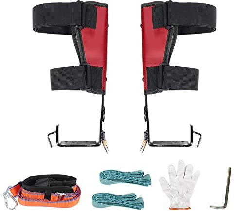 Klettersteigeisen, Baumsteigeisen, Dicke Bodenplatte, Stollen für Bäume aus Hartstahl, mit Riemen und Handschuhen für Bauarbeiten, 2 Claws