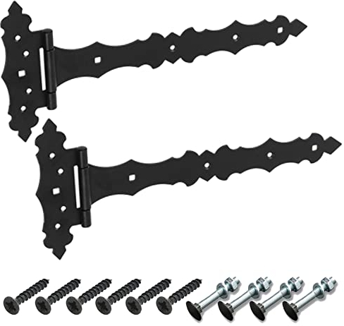 BRESKO Kreuzgehänge dekorativ Ladenband Scharnier T Bänder Torband Türbänder verzinkt 2er Set mit Schrauben (Schwarz, 300x50x170 mm)