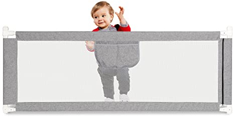 Gimisgu Rejilla protectora para cama de 180 x 80 cm, altura ajustable, protección contra caídas cama para niños, con red ventilada, fácil montaje, para cama familiar y cuna, gris