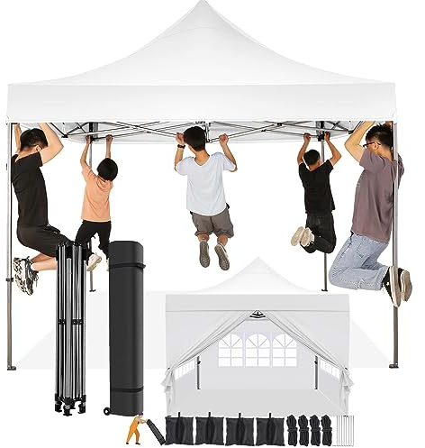 COBIZI Gazebo 3x3,Gazebo Esterno Resistente con Parete Laterale e Sacchi di Sabbia,Esterno Pieghevole Impermeabile Gazebo da Giardino,Tendone Padiglione Pop Up per Feste Campeggio (3 per 3m Bianco)