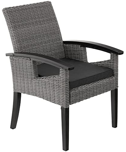 tectake® Rattan Geflecht Stuhl mit Armlehne, Möbel wetterfest für Garten, Terrasse und Balkon, Outdoor Esszimmerstuhl, Sessel, Balkonmöbel, Gartenmöbel, Gartenstühle - grau