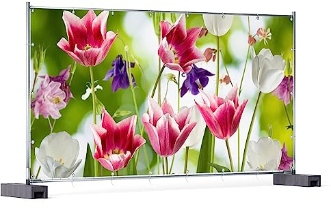 Wallario XXL Outdoor-Poster für Garten oder Balkon Blühende Blumen im Frühling in pink und weiß, Motivbanner Größe: ca. 340 x 173 cm, Outdoor-Bild