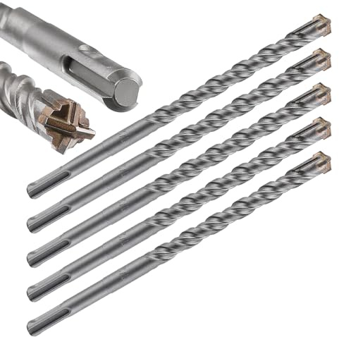 Wensilon Concrete Drill Bit 5pcs 1/2 X 8-6 Cross-Type Double Thread Carbide Material Suitable for Concrete, Brick, Cement Walls, Stone, Hammer Drill Bits for Concrete