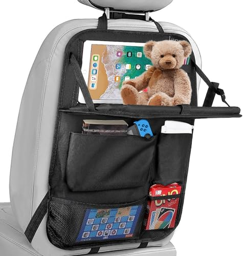 Duscdesp Autositz Organizer, Rückenlehnenschutz Auto Kinder, Auto Organizer Kinder mit Faltbarer Tischablage, Transparente Tablet-Tasche mit Touchscreen, Wasserdich (Eine Packung)