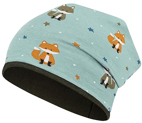 Smarilla Mütze Junge Mädchen Herbst Übergang Stoffmütze Beanie Kindermütze Allover-Print, Größe: 50-52, Farbe: Mintgrün-Fuchs