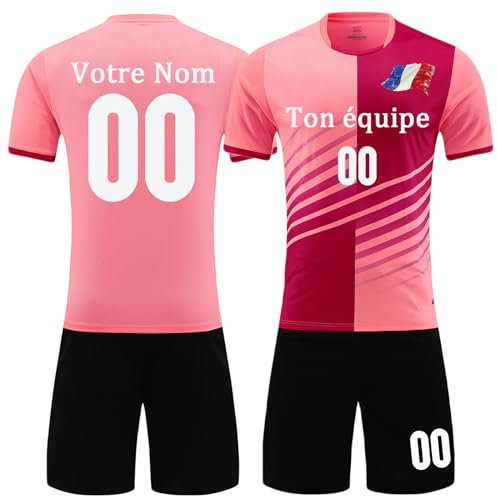 Maillot de Foot Enfant Personnalisé Tenue de Foot T-Shirts Shorts Ensemble 2 Pièces Maillot Foot Homme Ensemble avec Le Numéro du Nom Logo