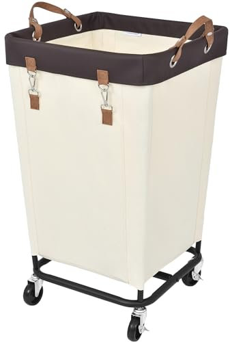 StorageWorks Laundry Basket with Wheels, 160L Large Hampers for Laundry, Rolling Washing Basket Bins Heavy Duty, Dirty Clothes Washing Hamper on Wheels for Hotel Home Dorm Laundry Room, Beige, 1-Pack