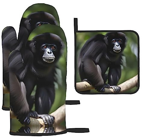 Gibbon Lot de 3 maniques et maniques Gibbon Monkey - Résistants à la chaleur - Pour la cuisine et le barbecue