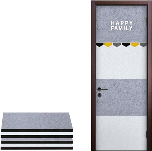 DFJLWKE Paquet de 4 Panneaux de Feutre Acoustique,100 * 50cm Auto-adhésif Mur de Coton d'isolation phonique,Autocollants de Porte insonorisés décoration de Porte à la Maison silencie (Gris + Blanc)