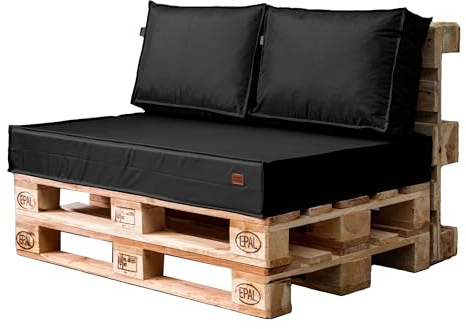 GoldenGroup Gartenset Kissen für Palettenmöbel Schwarz - Strapazierfähiges Gewebe - Palettenkissen Set Gefüllt mit Schaumgranulat und Schaumstoff - 120x65x10 Sitzkissen - (2X) 60x40x10 Rückenkissen