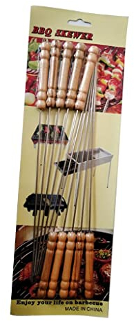 12Pcs Stainless Steel Bbq Skewers Set With Wooden Handle, Portable Shashlik Kabob Tool For Gas Grill, Meat And Vegetables Roast Stick, Environmentally Friendly