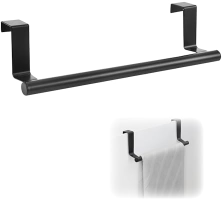Türhandtuchhalter,Geschirrtuchhalter Edelstahl Türhandtuchhalter Küche,Spültuchhalter, zum einhängen,(kein Bohren erforderlich) Zum Aufhängen von Handtüchern,24cm lang Schwarz.