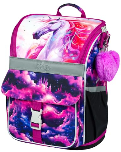 Baagl Schulranzen Jungen Mädchen für 1. Klasse - Ergonomische Schultasche für Kinder - Schulrucksack mit Brustgurt - Grundschule Ranzen Tornister