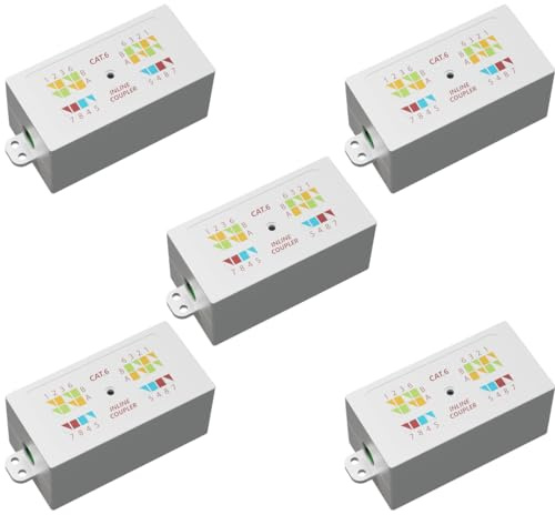 rhinocables Cat 6 IDC Punchdown Joiner | RJ45 Inline Krone Coupler for Solid Ethernet | Gigabit Junction Box for Extending Damaged Runs & Maintaining Structured LAN Installs, White (Pack of 5)