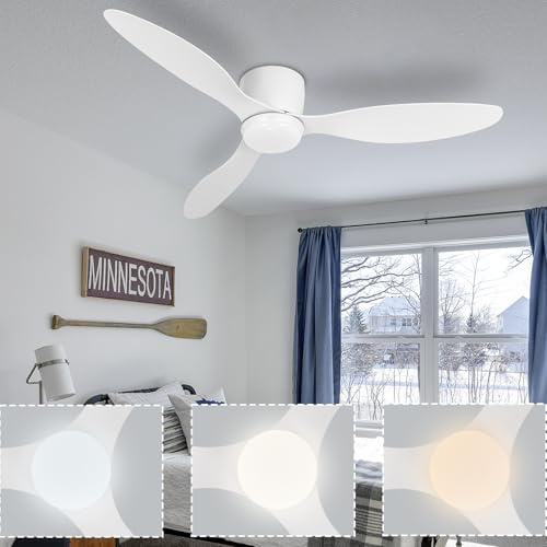 Caunmar Ceiling Fans with Lights 52 3 Fan Blades, Fan Ceiling Light 3 Colour 6 Speed with Timer, Silent Ceiling Fan with Led Light Reversible DC Motors Winter/Summer for Living Room Bedroom-White