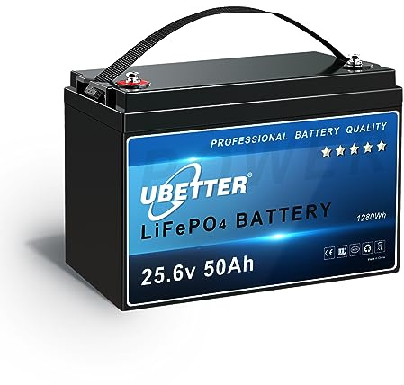 UBETTER 24V 50Ah LiFePO4 Batería de Litio LiFePO4 24V con 50A BMS, MAX. 1280Wh, 4000+ Ciclos de Carga Batería Recargable para Autocaravana, Remolque, Sistema PV