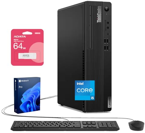 Lenovo ThinkCentre M70s Ordinateur de bureau professionnel à petit facteur de forme, Intel 10 cœurs i5-14400, 32 Go de RAM DDR5, SSD de 2 To, HDMI, DP, Wi-Fi 6, Windows 11 Pro, ensemble avec clé USB