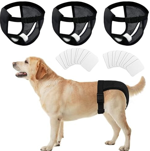 DKDDSSS 3 Paquets Couches pour Chien, Culotte pour Chien Femelle, Réglable Pantalon Hygiénique avec 19 Serviettes Hygiéniques