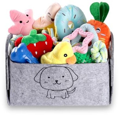 HMXLJJY 24 Stück Welpenspielzeug-Set, kleines Hundespielzeug, Welpen-Zahnspielzeug mit Aufbewahrungsbox, Welpen-Seilspielzeug, Kauspielzeug, Hundespielzeug für kleine und mittelgroße Hunde zum Spielen