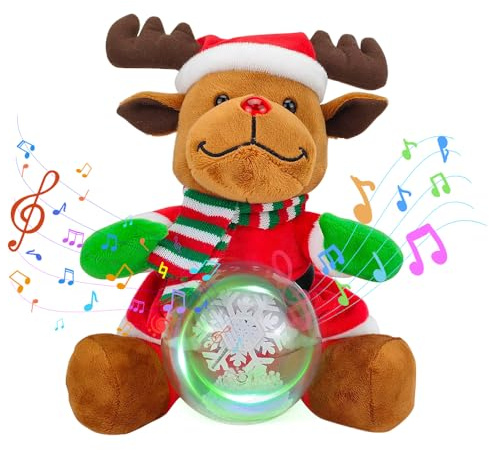 Foreverup Weihnachten Elch Plüsch, Kuscheltiere mit Aufzeichnungs Weihnachten Dekoration, Musik LED Leuchtender Singender Tanzender Plüschtiere Plüschpuppe Spielzeug mit Schneekugel Geschenk