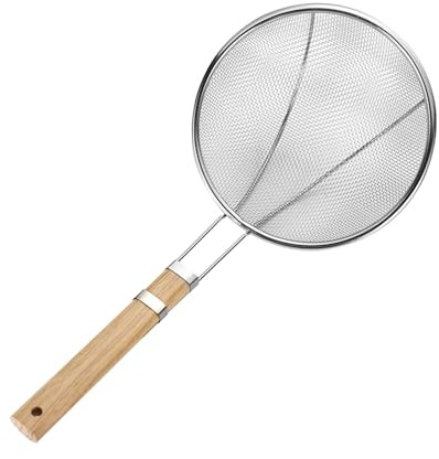 Cuillère pour friteuse, cuillère pour filtre à huile | Cuillère passoire en acier inoxydable à mailles fines avec poignée en bois, maille de cuisine professionnelle multifonctionnelle et pliable