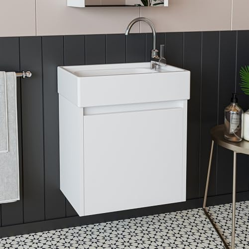 ROOMART Badmöbelset 50cm Unterschrank mit Waschbecken Badezimmer Möbel Gäste WC (Waschbecken mit Unterschrank, weiß)