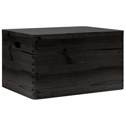 vidaXL Holzkiste mit Deckel und Griffen Schwarz 40x30x23 cm Massivholz