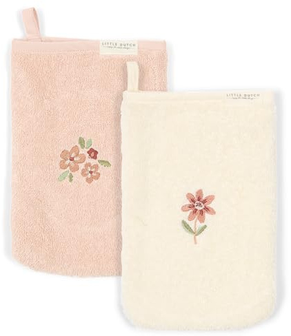 Little Dutch Waschlappen Waschhandschuh Frottee 2er Set für Baby und Kinder - Fairy Garden rosa