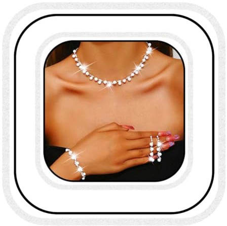 Reaky Bridal Jewelry Sets Pearl Necklaces Silver Rhinestone Necklace Jewelry Wedding Accessories for Women (Pack of 3)