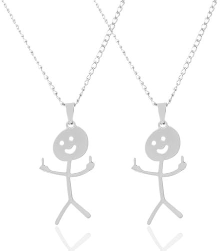 Lustige Graffiti-Halskette, 2 Stücke Smiley Finger Halskette, Lustige Graffiti Halskette, Mittelfinger Kette, Funny Geschenk für Einen Guten Freund(2 Silber)