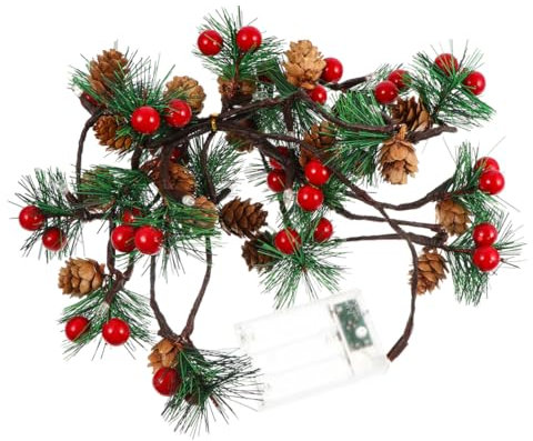 COLLBATH Led Lichterkette Abschnitte Kupferdraht Led Lichter Weihnachtsdekoration Ohne Batterie Mit Künstlichen Tannennadeln Und Roten Früchten Für Innenbereich Wärme Und Kreative Beleuchtu
