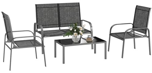 Outsunny Set Salotto da Giardino da 4 Pezzi Esterno Schienale Regolabile