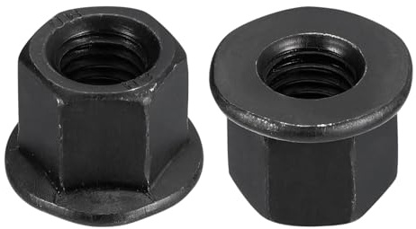 TOP-VIGOR M12 Flange Hex Lock Nuts, 2pcs Grade 10.9 Carbon Steel Black Oxide Finish, Heavy Duty Black Nuts for Machinery, Equipment, Pipe Fittings Automotive