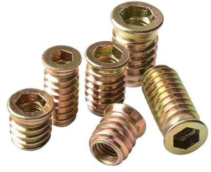 Lot de 40 écrous à visser M8 x 20 mm en acier au carbone galvanisé, inserts filetés pour bois, écrous à sertir avec filetage intérieur, douilles à visser pour meubles en bois