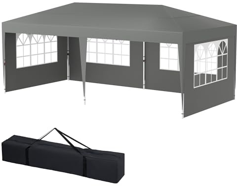 FIVMEN Paviljong 3 x 6 m, hopfällbar paviljong med sidodelar och fönster och bärväska, vikbar, polyester, UV-skydd, vikbart, festtält, vattentätt, vindskydd, trädgårdspaviljong, tält utomhus, typ E