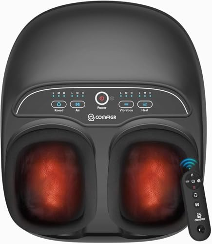 COMFIER Shiatsu-Fußmassagegerät mit Wärme und Kneten, Kompression, Vibration, Pause-Funktion, elektrisches Fußmassagegerät für Plantarfasziitis, Neuropathie, Fernbedienung, Geschenke für Frauen