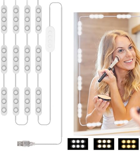 Guangyu Led Spiegelleuchte, 10FT Länge Make Up Licht, beleuchtete Schminkset Schminkspiegel mit 3 Farbe, USB-dimmbares Schminklicht, Beauty Schminktisch Leuchte für Badezimmer Spiegellicht Lampe