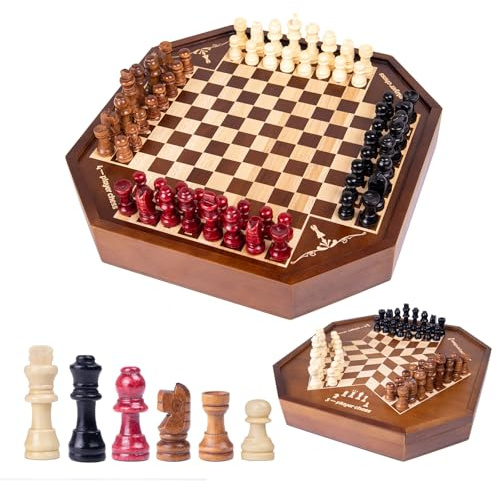 3 or 4 Player Wooden Chess Board Game Set, Chess Game,IQ Game, A Chessboard with Marked Chess Pieces' Positions, A Gift for Chess Enthusiasts