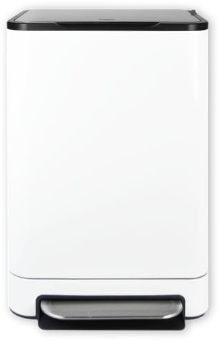 Desq 6053.01 Tretabfalleimer – 40L – mit Inneneimer – Edelstahl – Geruchsdicht – Silent Close – Weiß