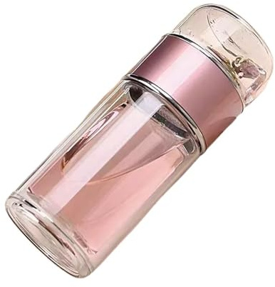 Botella de agua de té de vidrio de doble capa de 420 ml, vaso infusor con filtro de té (rosa)