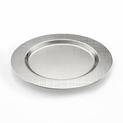 Murago - Dekorativer Platzteller Ø 34,5 cm - Edelstahl Dekoteller silberfarben mit Struktur - eleganter Metallteller als Tischdeko, Kerzenteller oder Wohnaccessoire für Hochzeit & moderne Einrichtung