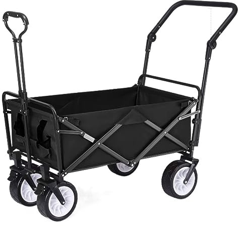 Chariot pliable à 4 roues pour le camping en plein air, chariot utilitaire robuste pour épicerie et jardin, chariot de courses polyvalent, chariot roulant portable pour un transport facile