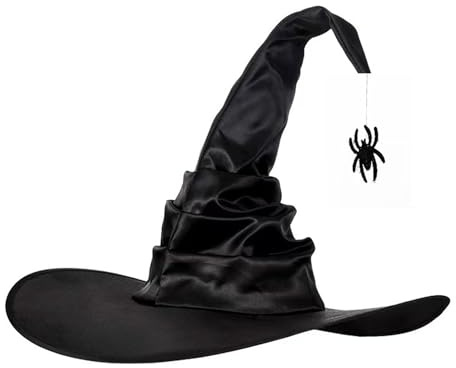 SSKHE Sombrero de bruja de araña, accesorio de disfraz de Halloween, sombrero de bruja puntiagudo clásico con ala ancha y diseño fruncido, divertidos sombreros de mago para mujeres, hombres, niñas y