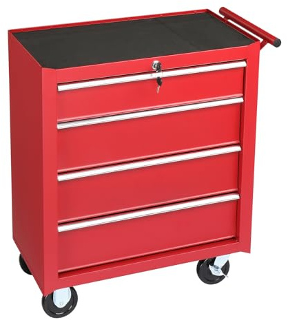 Coffre à outils avec 4 tiroirs, armoire de rangement en métal verrouillable, chariot à outils portable pour garage, atelier, entrepôt, atelier de réparation